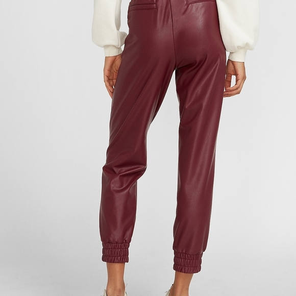 Express Maroon High Waisted Faux Leather Pull On Joggers Size XL NWT - Picture 2 of 9